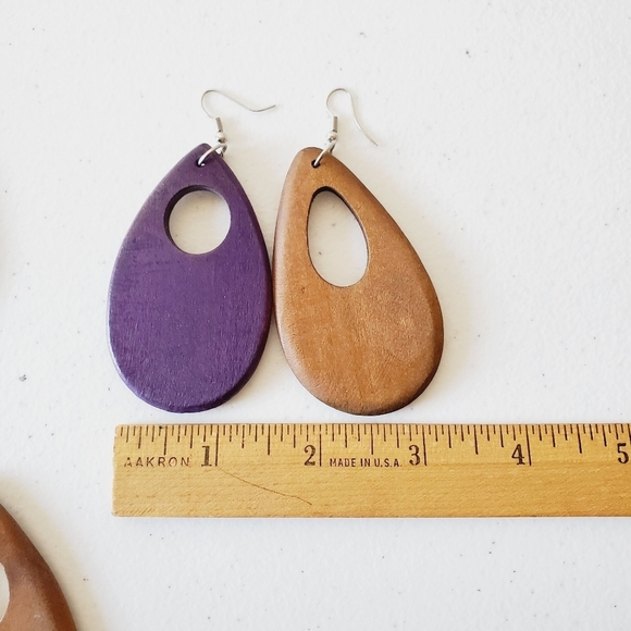 Two Pairs of Chunky Wooden Dangle Earrings Oversized Dangle Boho Retro - Picture 12 of 14